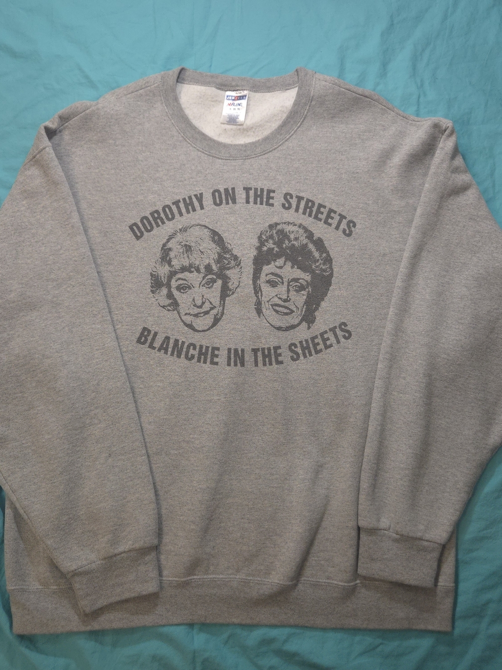 Jerzees Gray Crewneck Sweatshirt with Dark Gray Graphic - Dorothy & Blanche
